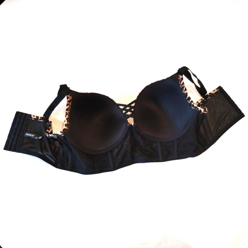 Torrid 40DDD Bra XO Plunge Push Up Leopard Animal Print Underwire Lingerie Lace - Picture 8 of 8